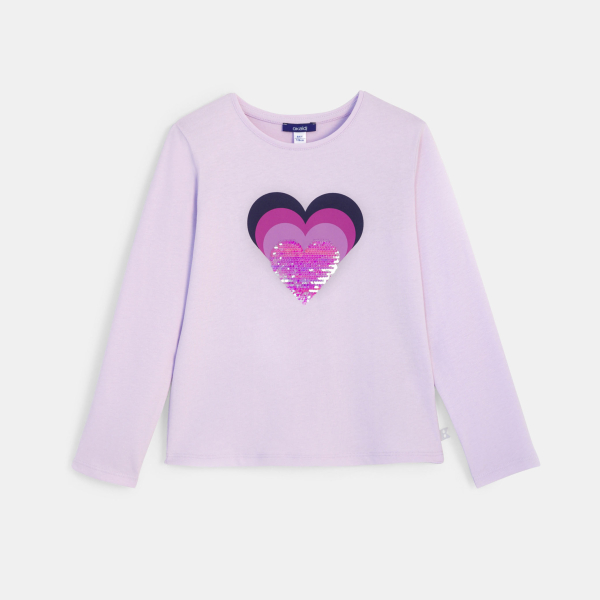 تيشيرت بأكمام طويلة، باللون الأورجواني، ومُزيَّن بترتر سحري مُغاير، للفتيات